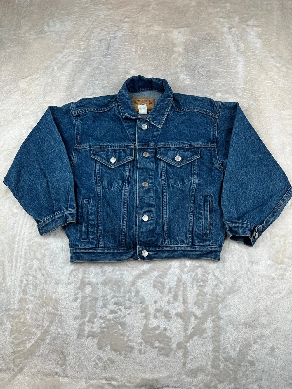 Vintage GAP Denim Jacket Youth Large L/G Blue Trucker Jean Coat 100% Cotton